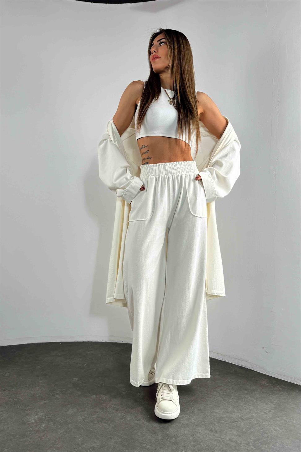 İspanyol Paça Kimono Takım Ekru