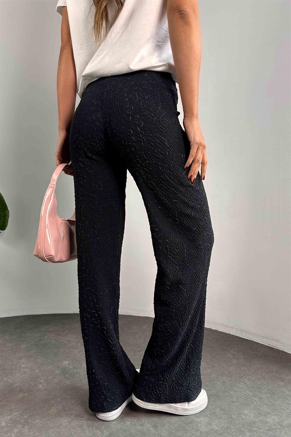Kabartmalı Tasarım Kadın Pantolon Siyah