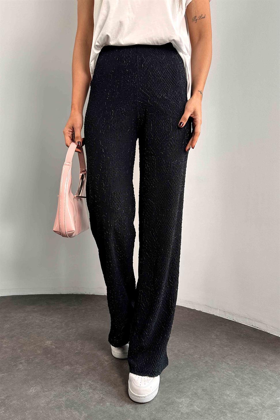 Kabartmalı Tasarım Kadın Pantolon Siyah