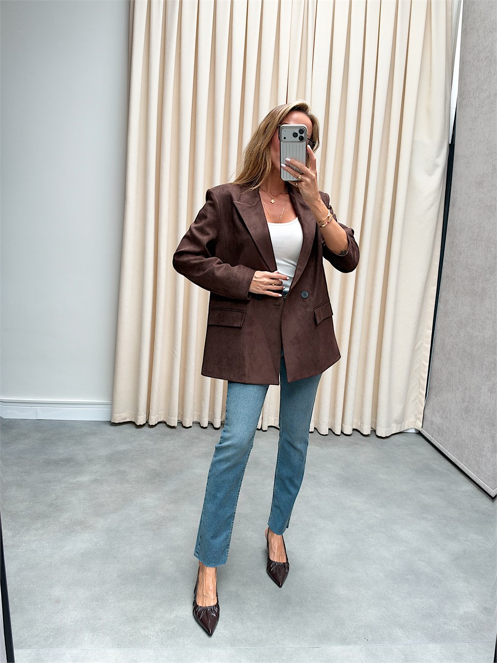 Kahverengi Süet Blazer Ceket 