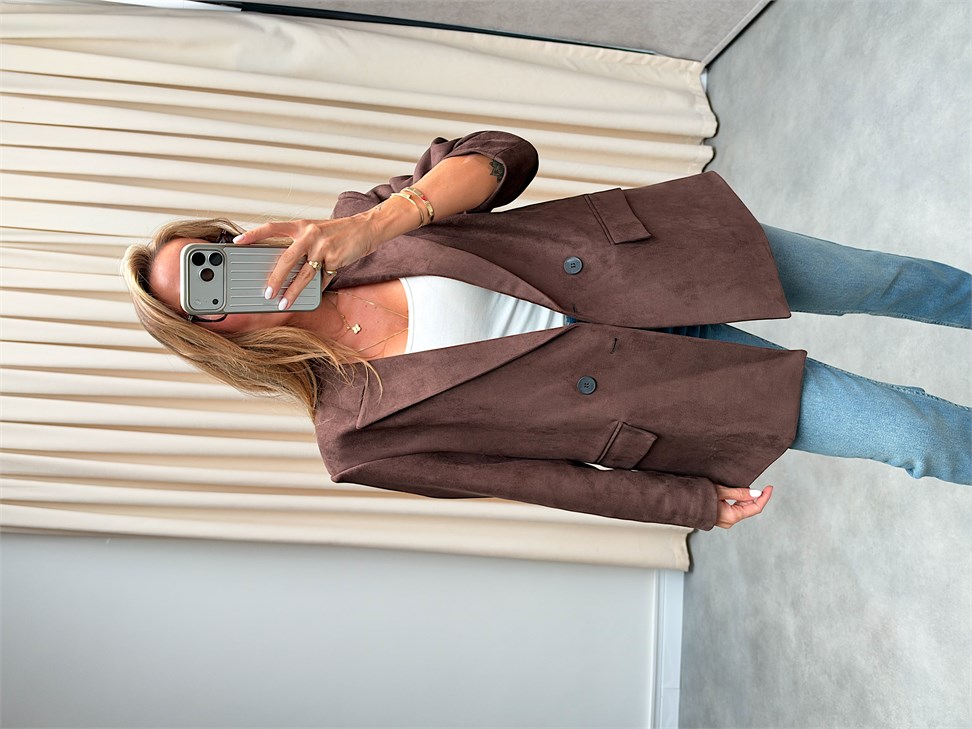 Kahverengi Süet Blazer Ceket 