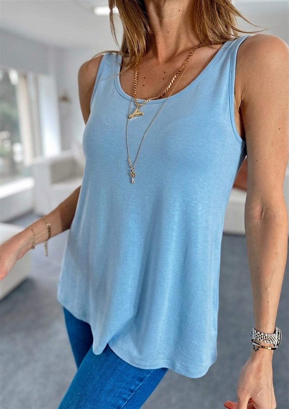 Kalın Askılı Basic Bluz Bebe Mavi