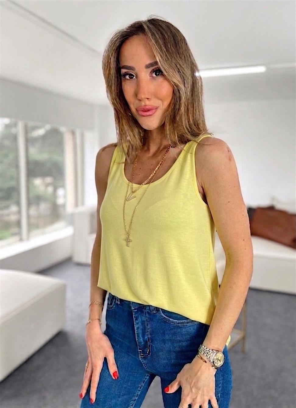 Kalın Askılı Basic Bluz Sarı
