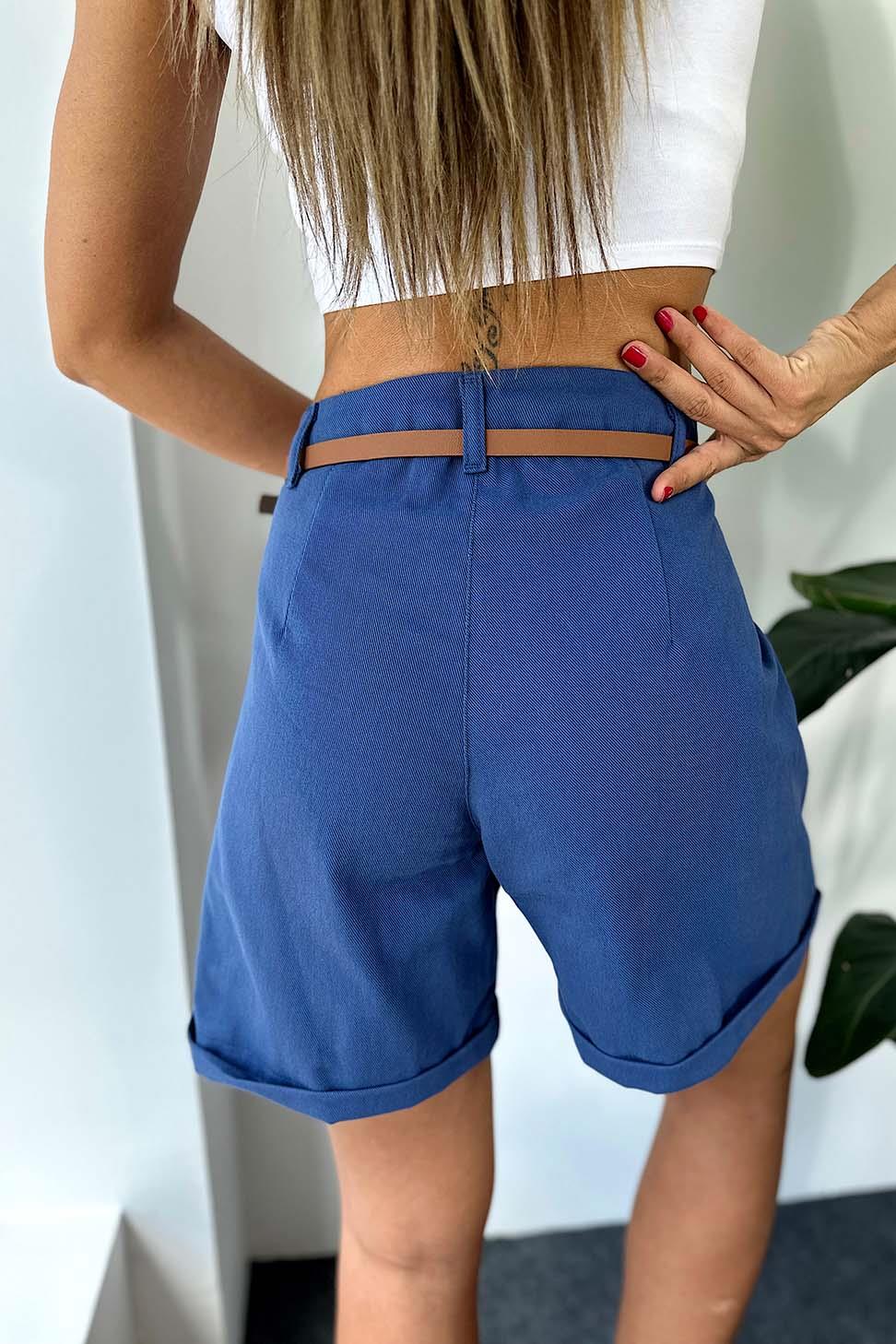 Kanvas Kumaş Kendinden Kemerli Detay Kadın Şort Lacivert