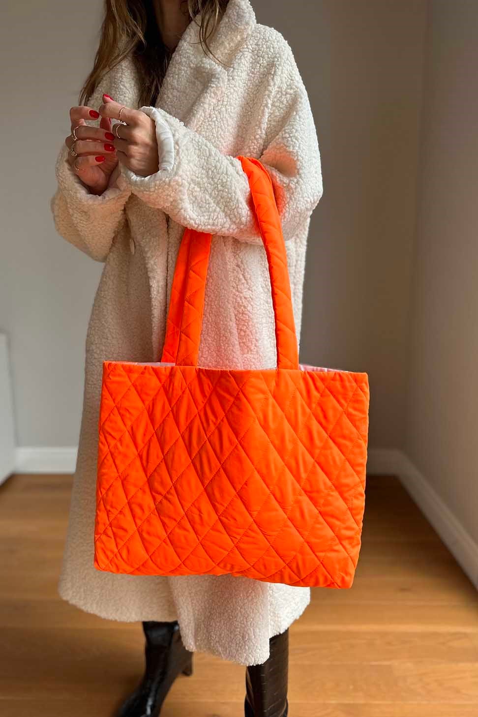 Kapitone Tote Çanta Turuncu