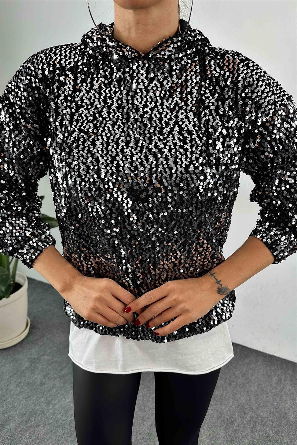 Pul Payetli Sweatshirt Antrasit