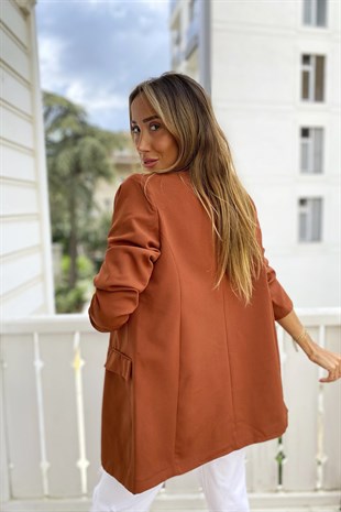 Krep Kumaş Astarlı Çift Düğme Blazer Ceket Kiremit