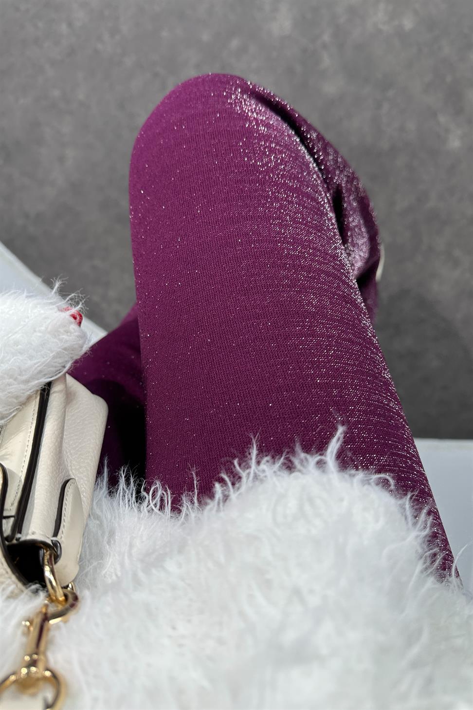 Krep Kumaş Sim Detaylı Pantolon Mürdüm