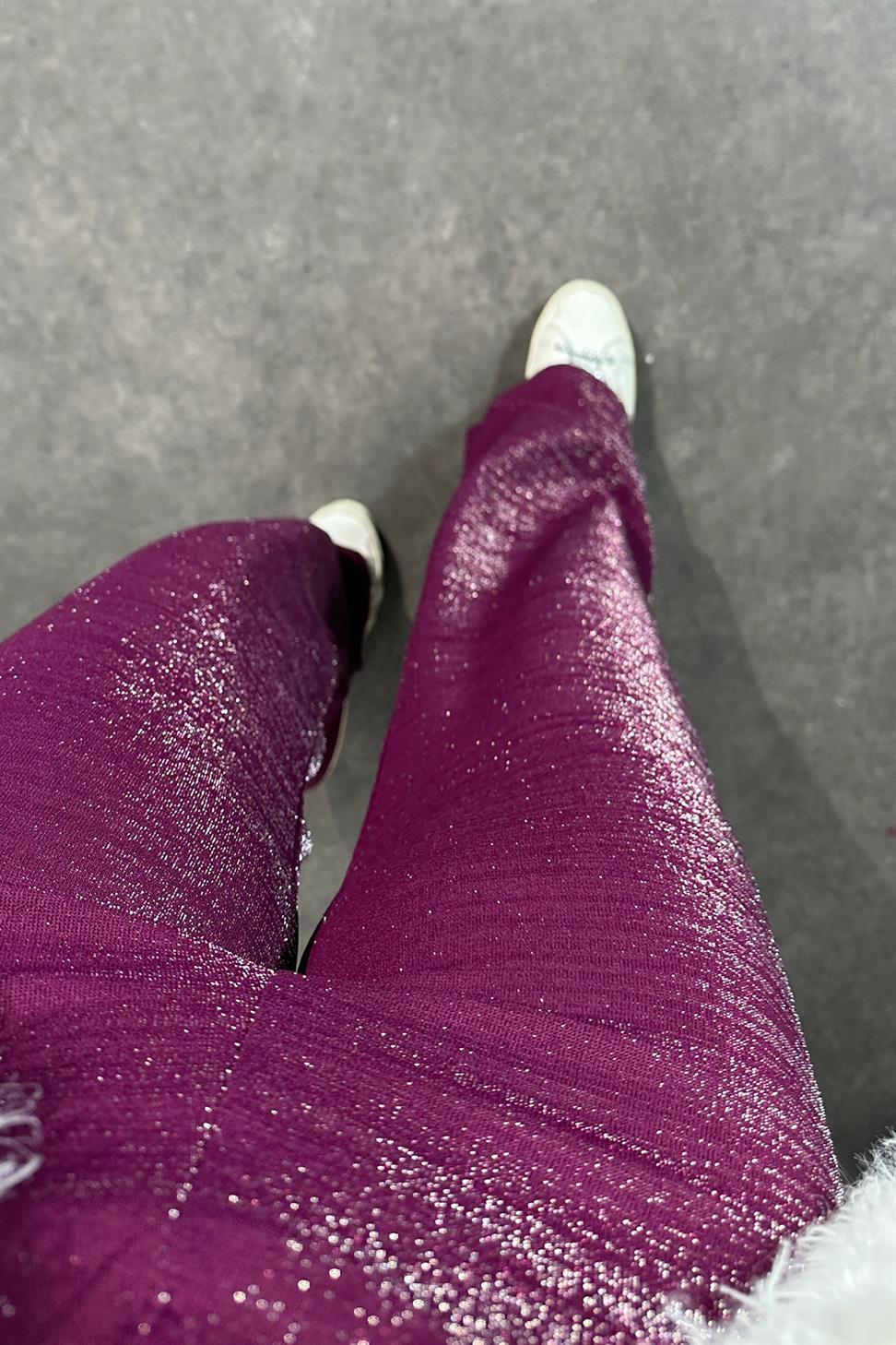 Krep Kumaş Sim Detaylı Pantolon Mürdüm