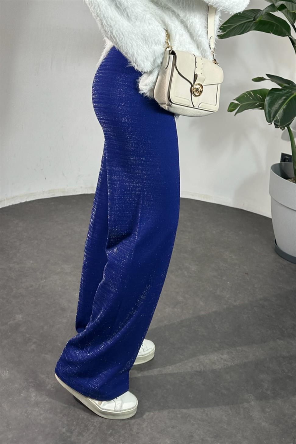 Krep Kumaş Sim Detaylı Pantolon Saks