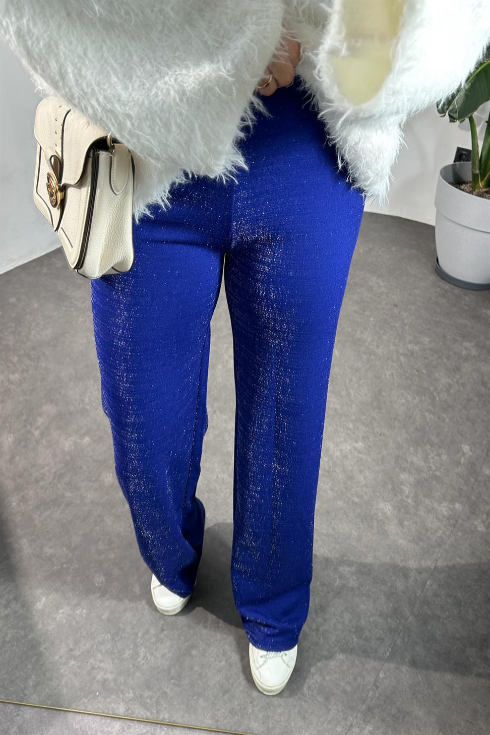 Krep Kumaş Sim Detaylı Pantolon Saks