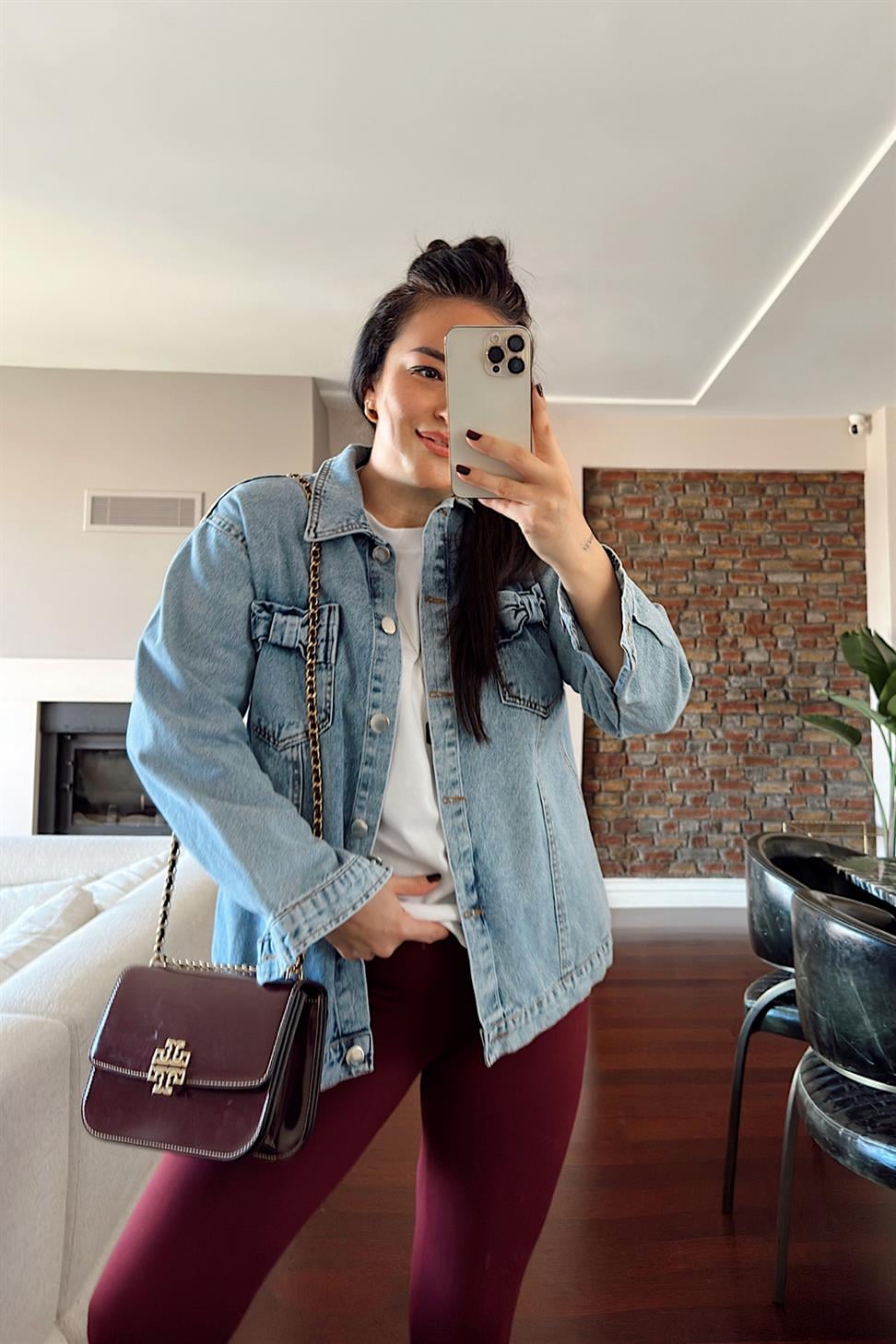 Kurdele Cep Detaylı Oversize Denim Ceket Mavi