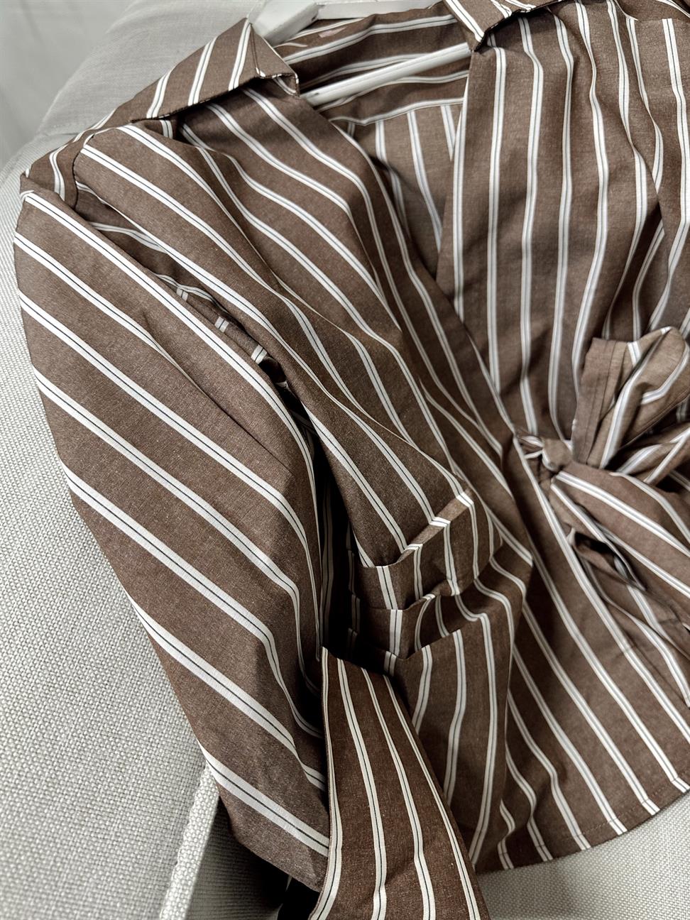 Latte Çizgili Şık Kimono Gömlek