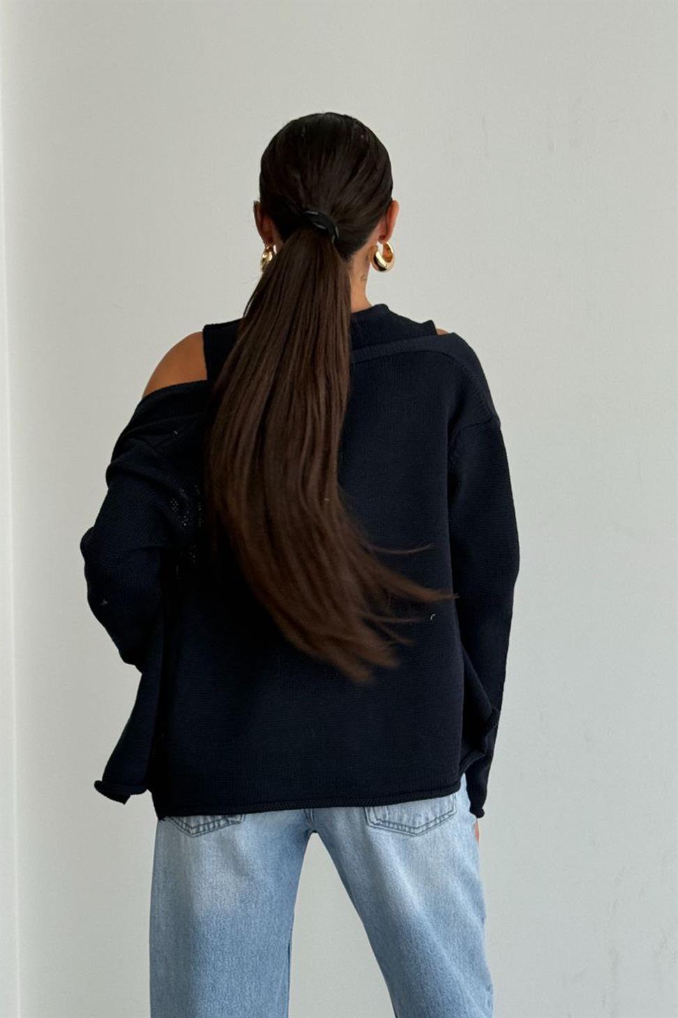 Lüks Kalite Basic Triko İkili Hırka Takım Lacivert