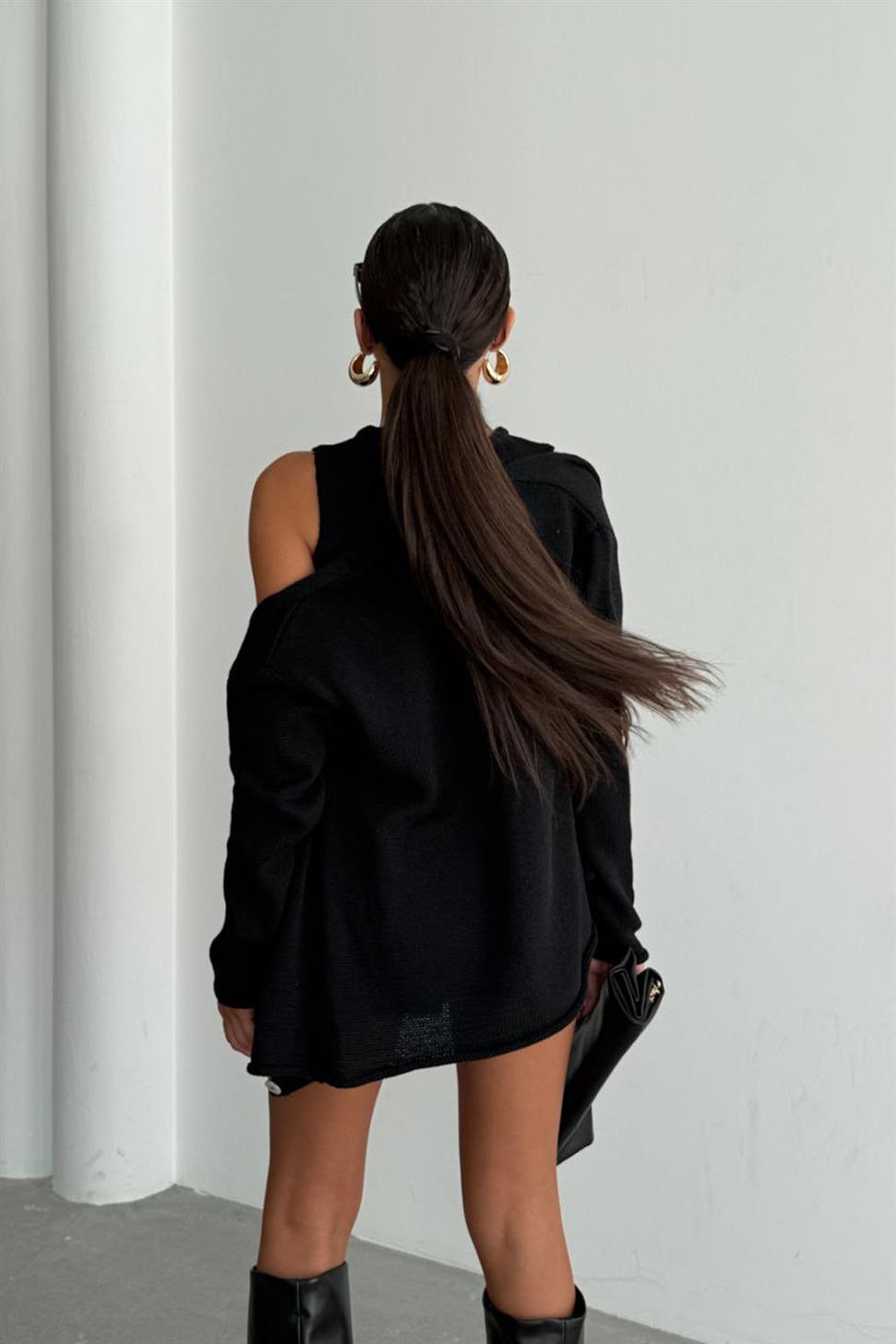 Lüks Kalite Basic Triko İkili Hırka Takım Siyah