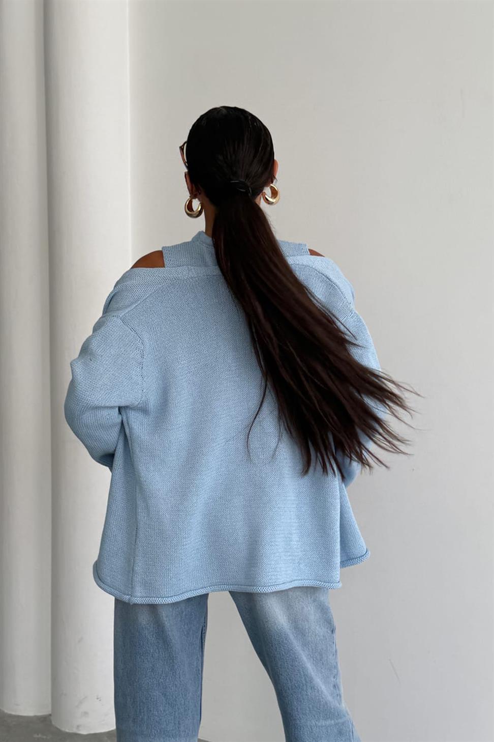 Lüks Kalite Basic Triko İkili Hırka Takım Bebe Mavisi