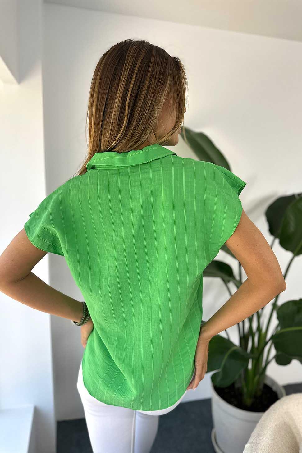 Lüks Kalite Dökümlü Viskon Kumaş Kolsuz Kadın Gömlek Yeşil
