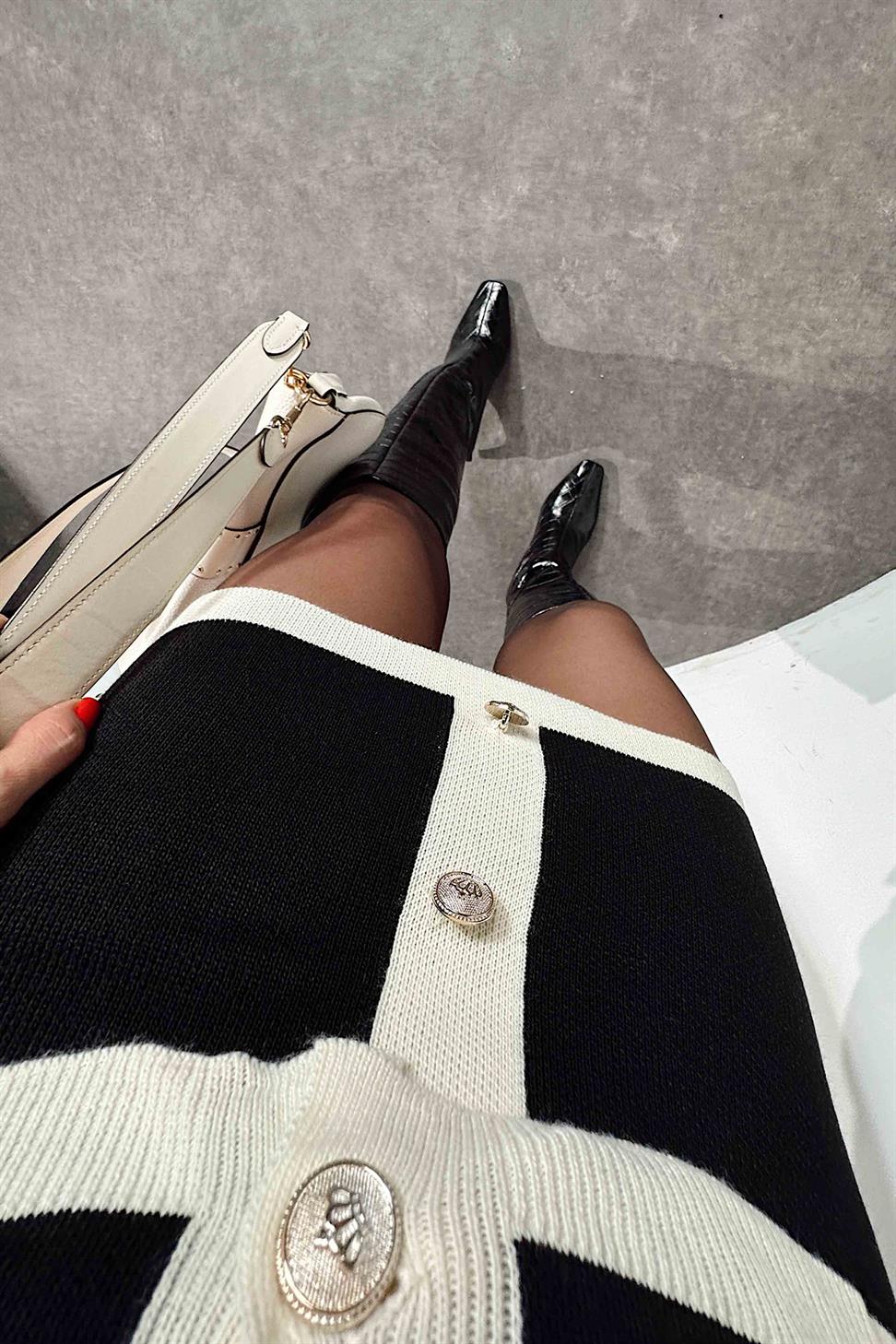 Lüks Kalite Tasarım Düğme Detay İkili Takım Siyah