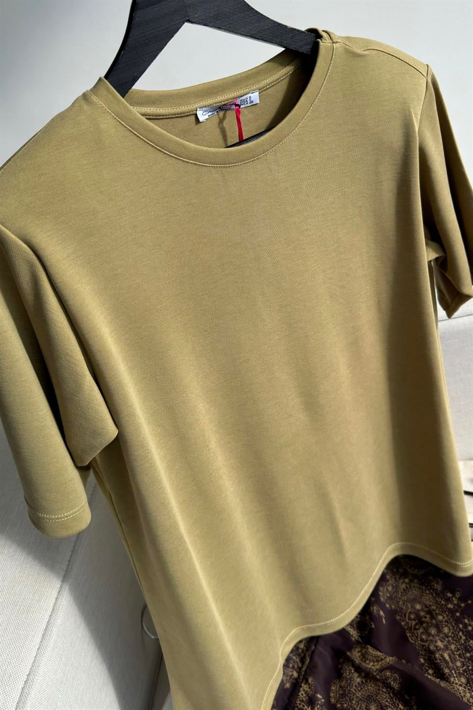 Lüks Kalite Vatkalı Basic Bluz Olive