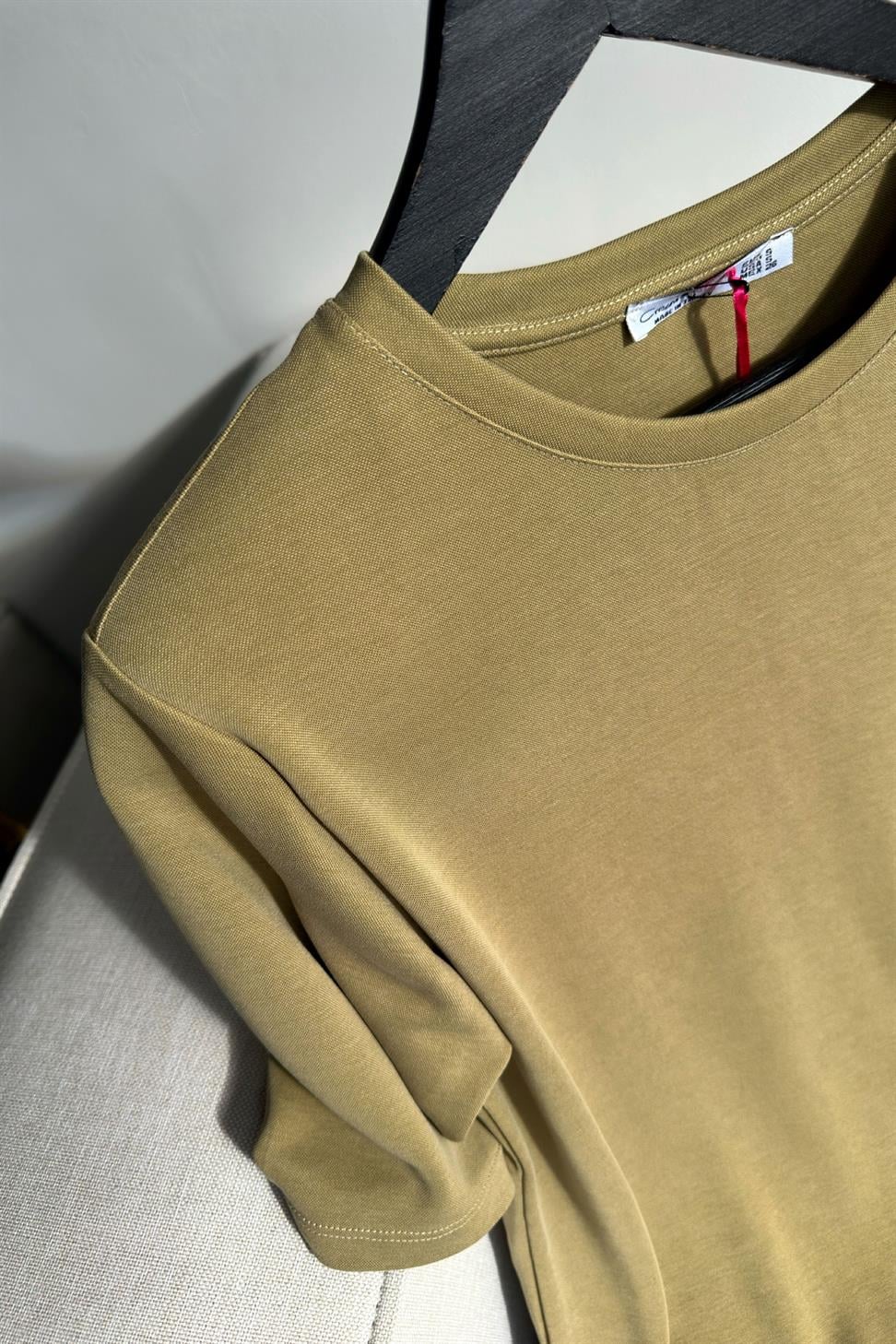 Lüks Kalite Vatkalı Basic Bluz Olive