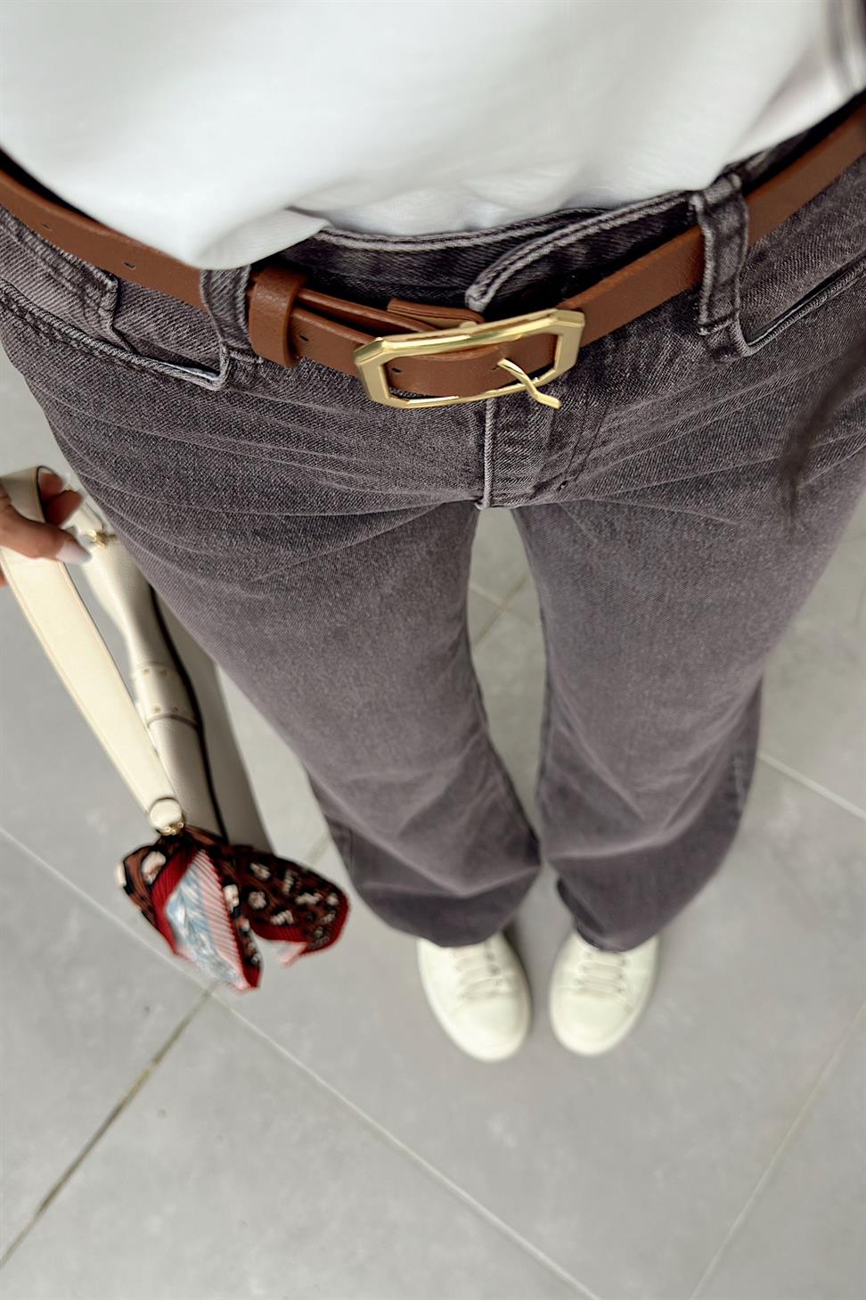 Lüks Kalite Yüksek Bel Wide Leg Jean Pantolon Melanj Kahve