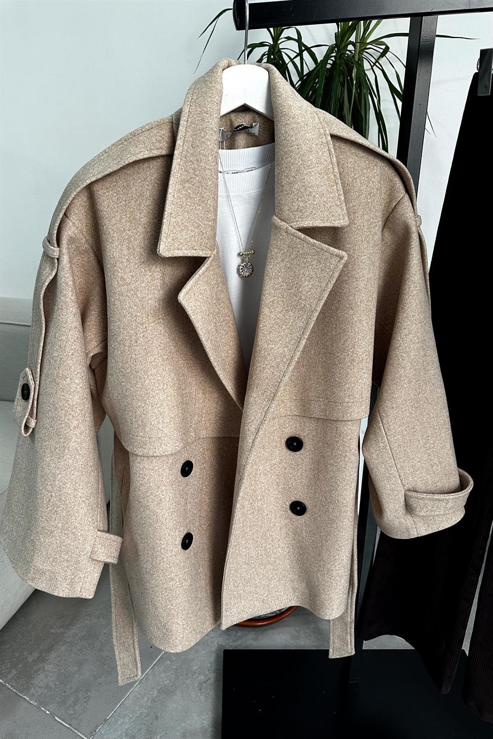 Lüx Kalite Apoletli Kalın Kaşe Kaban Taş