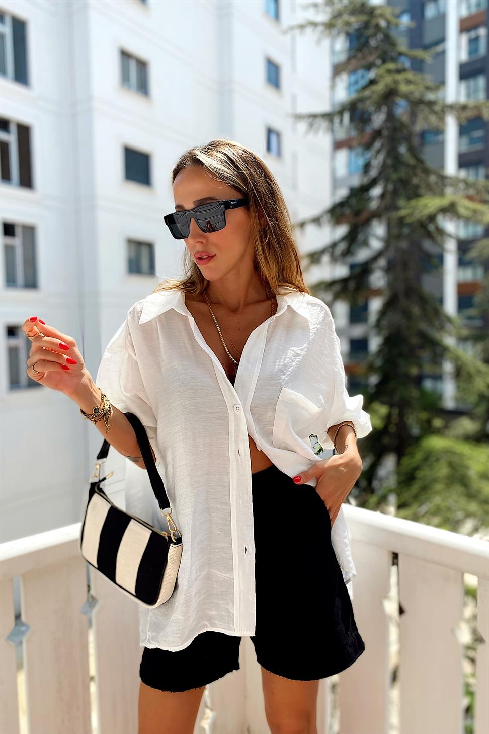 Lüx Kalite Basic Salaş Gömlek Beyaz