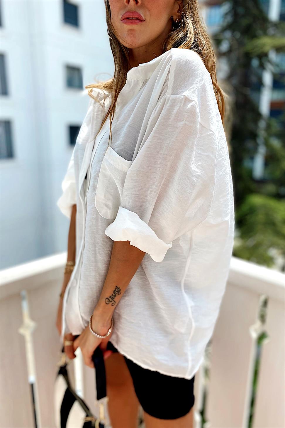 Lüx Kalite Basic Salaş Gömlek Beyaz