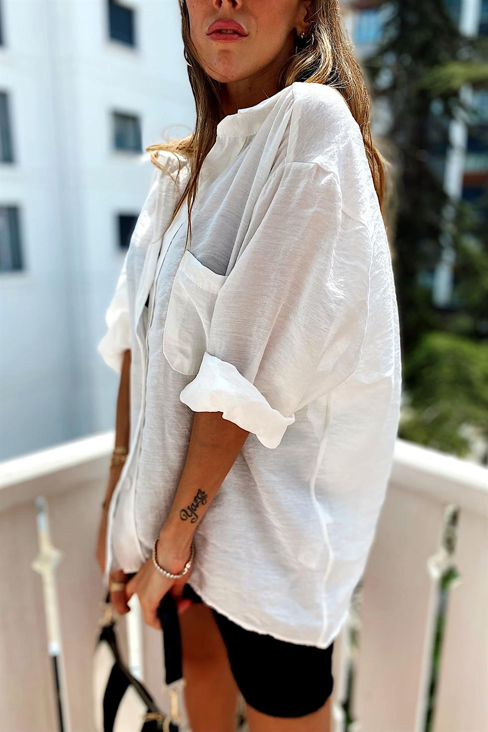 Lüx Kalite Basic Salaş Gömlek Beyaz