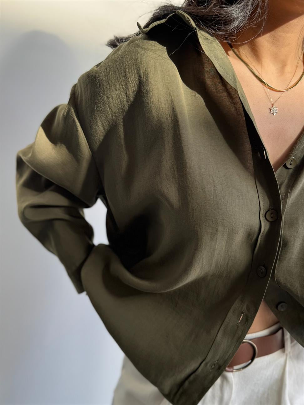 Lüx Kalite Basic Salaş Gömlek Haki