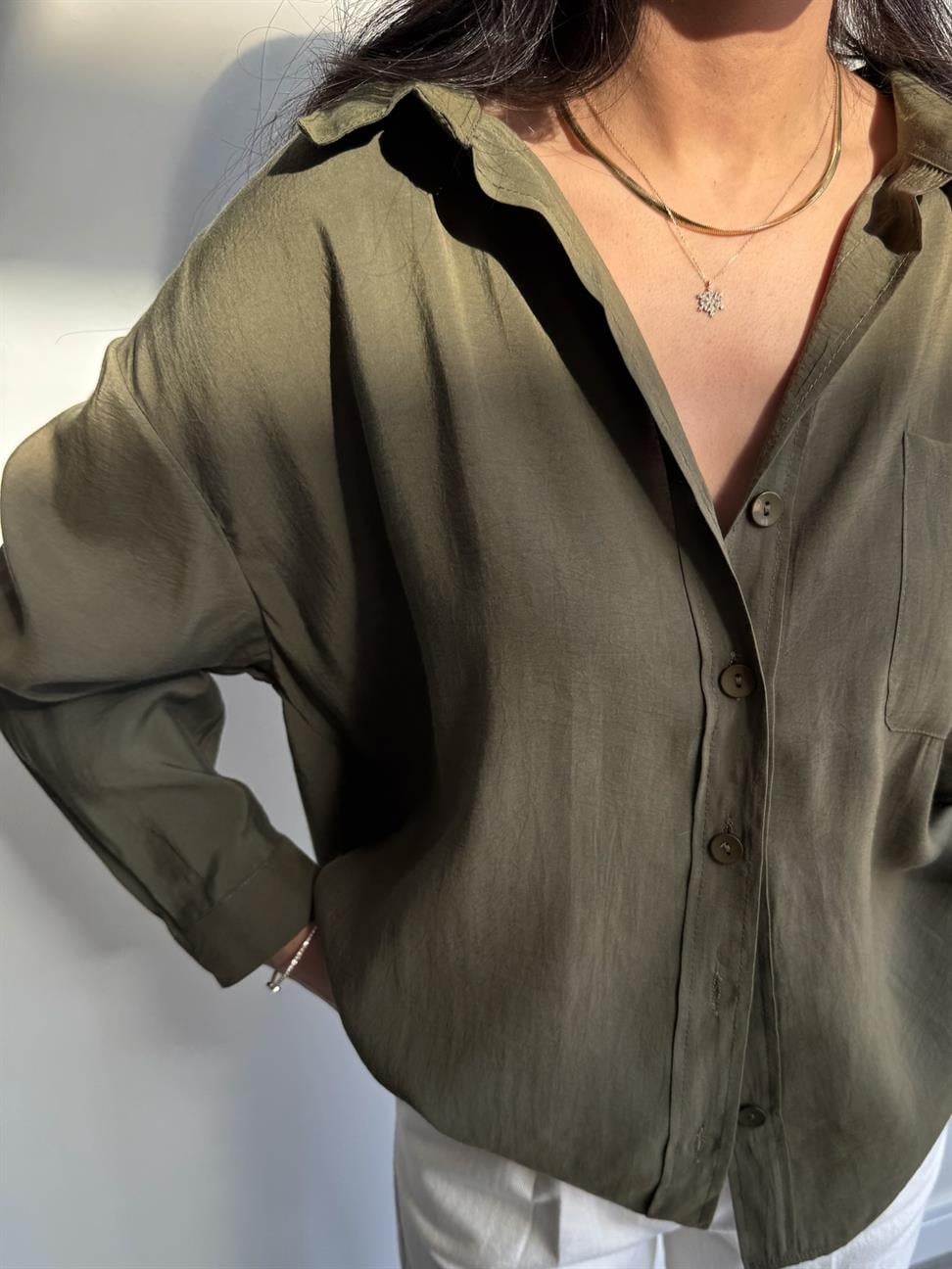 Lüx Kalite Basic Salaş Gömlek Haki