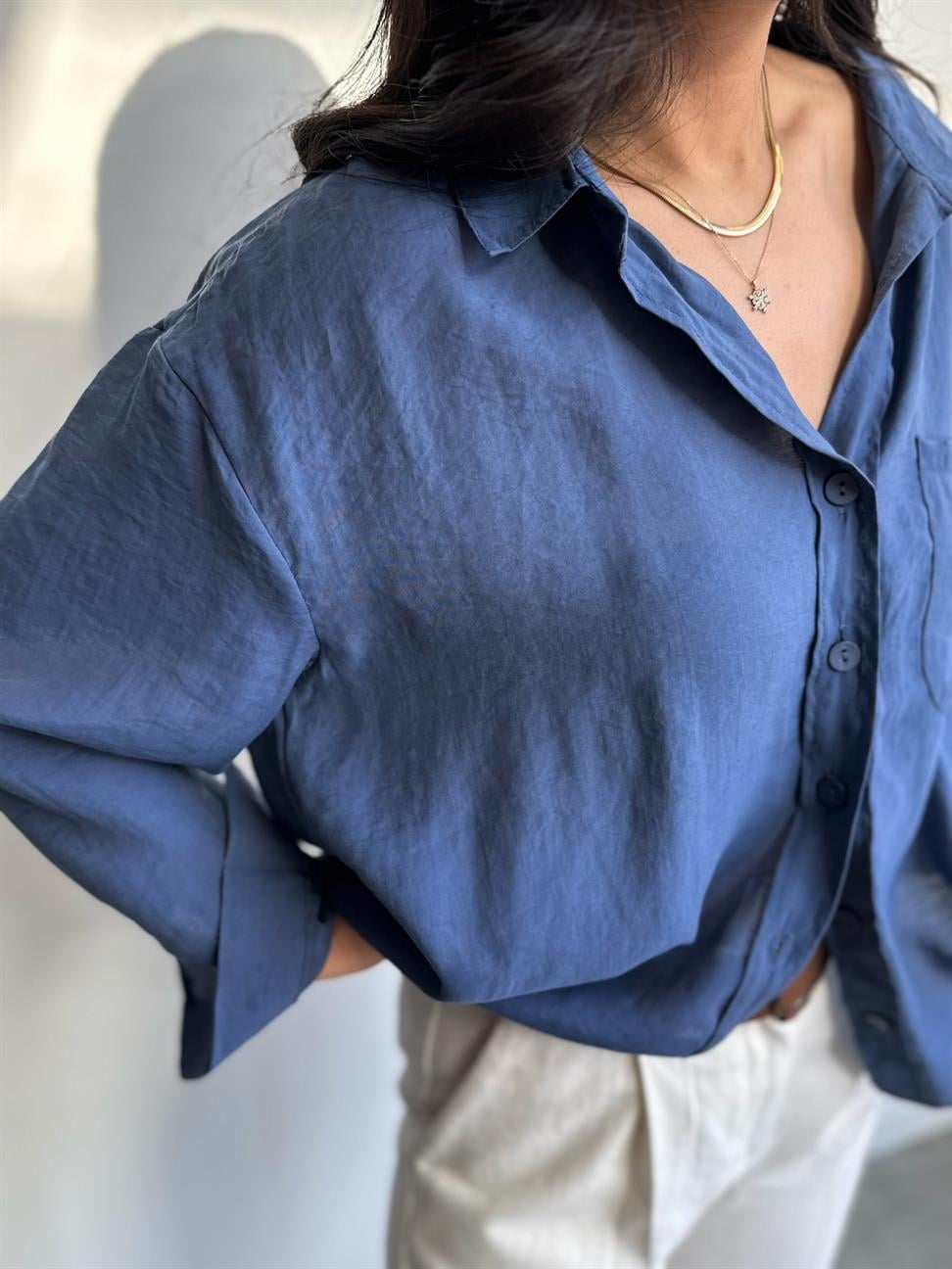 Lüx Kalite Basic Salaş Gömlek İndigo