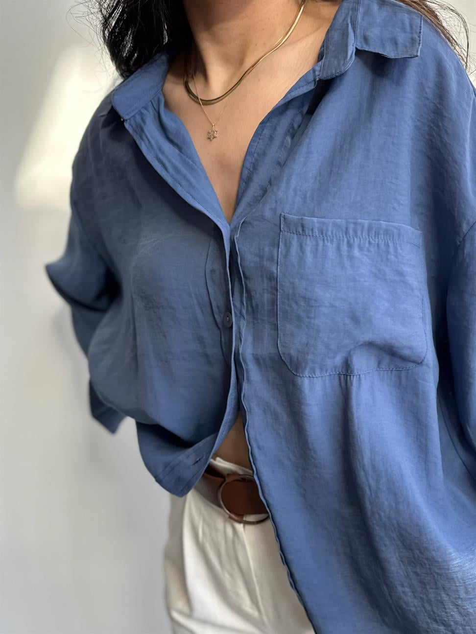 Lüx Kalite Basic Salaş Gömlek İndigo