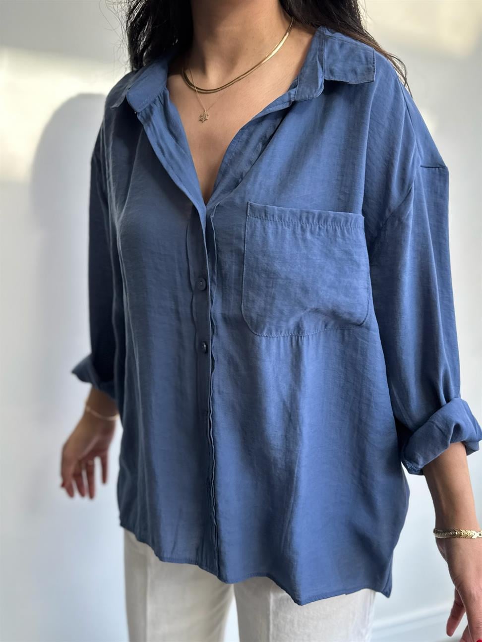 Lüx Kalite Basic Salaş Gömlek İndigo