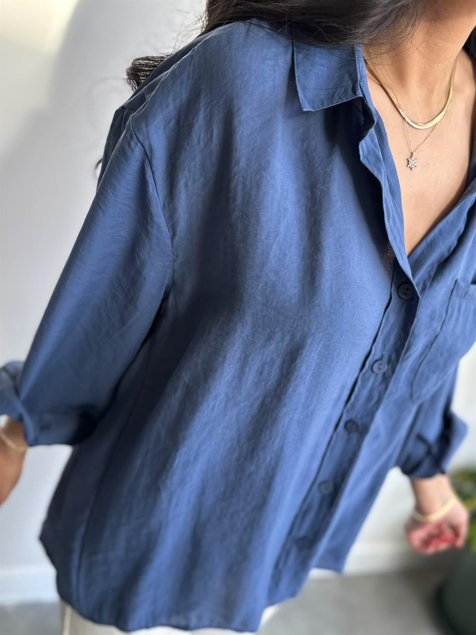 Lüx Kalite Basic Salaş Gömlek İndigo