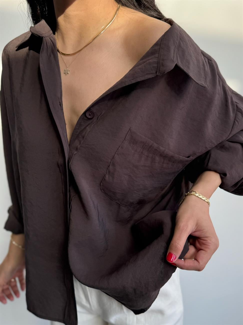 Lüx Kalite Basic Salaş Gömlek Kahve