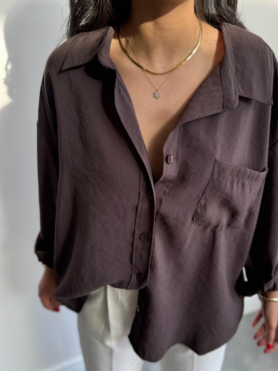 Lüx Kalite Basic Salaş Gömlek Kahve