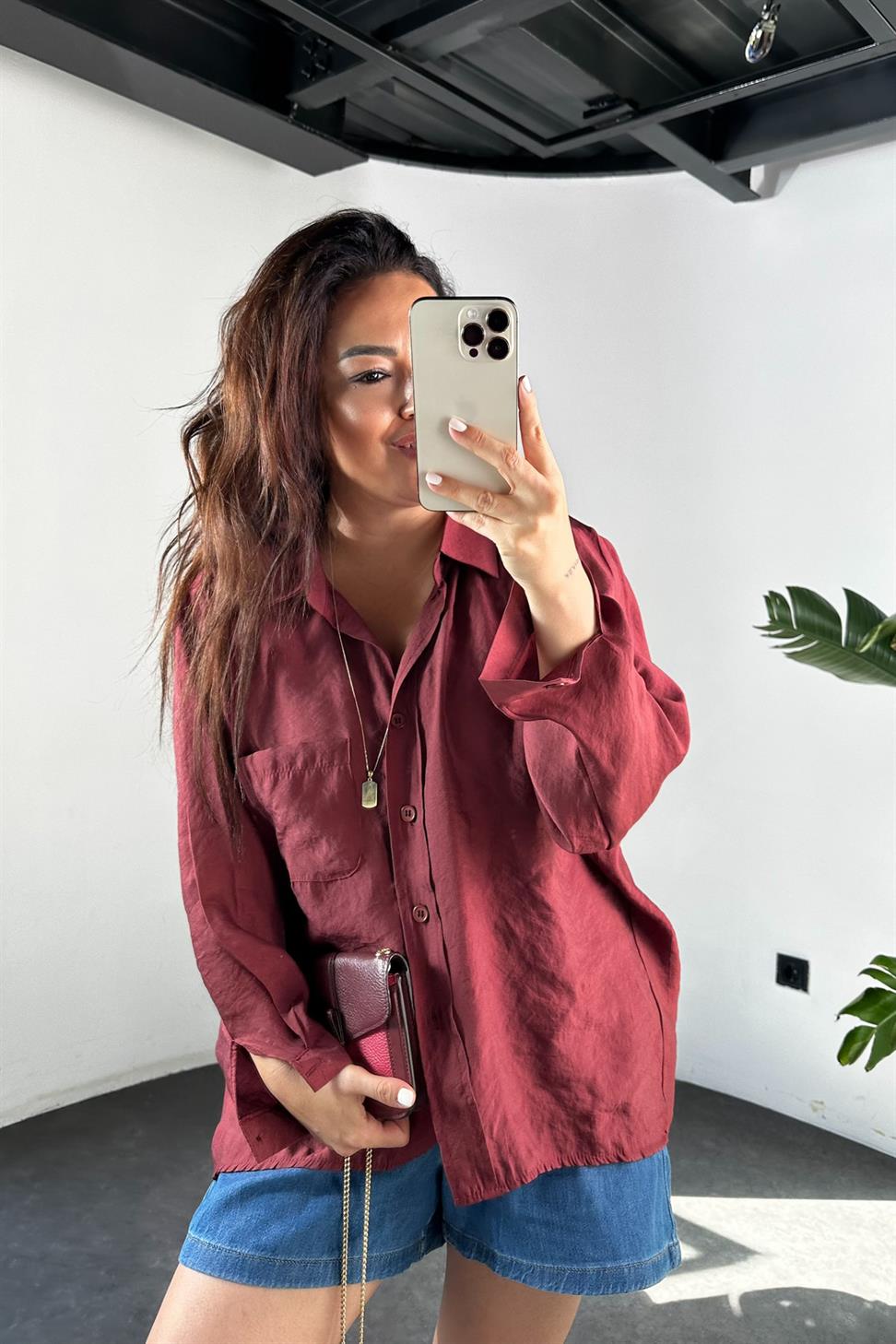 Lüx Kalite Basic Salaş Gömlek Kiremit