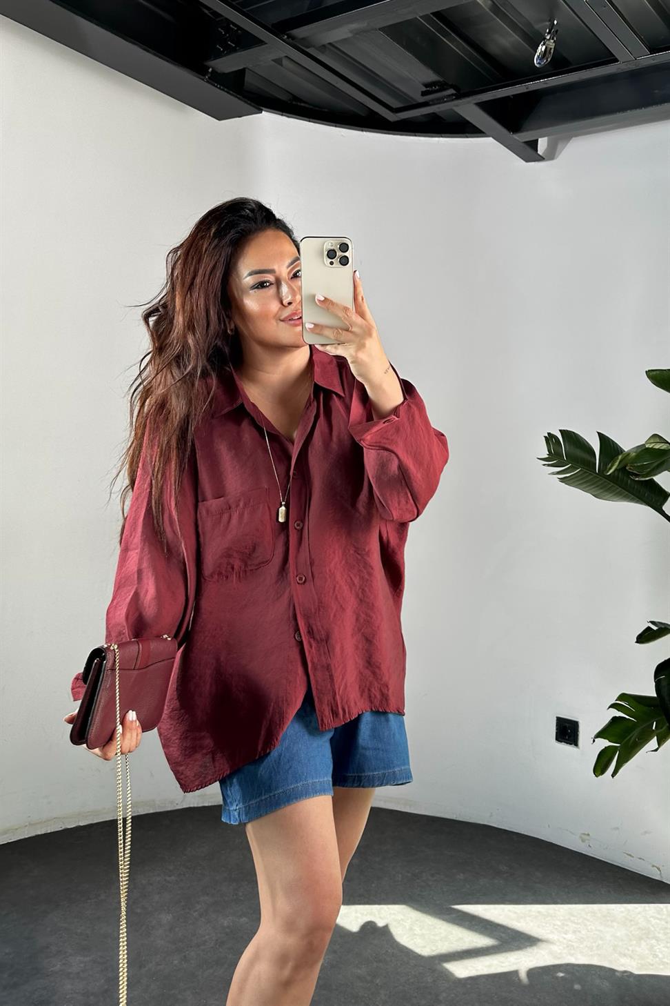 Lüx Kalite Basic Salaş Gömlek Kiremit