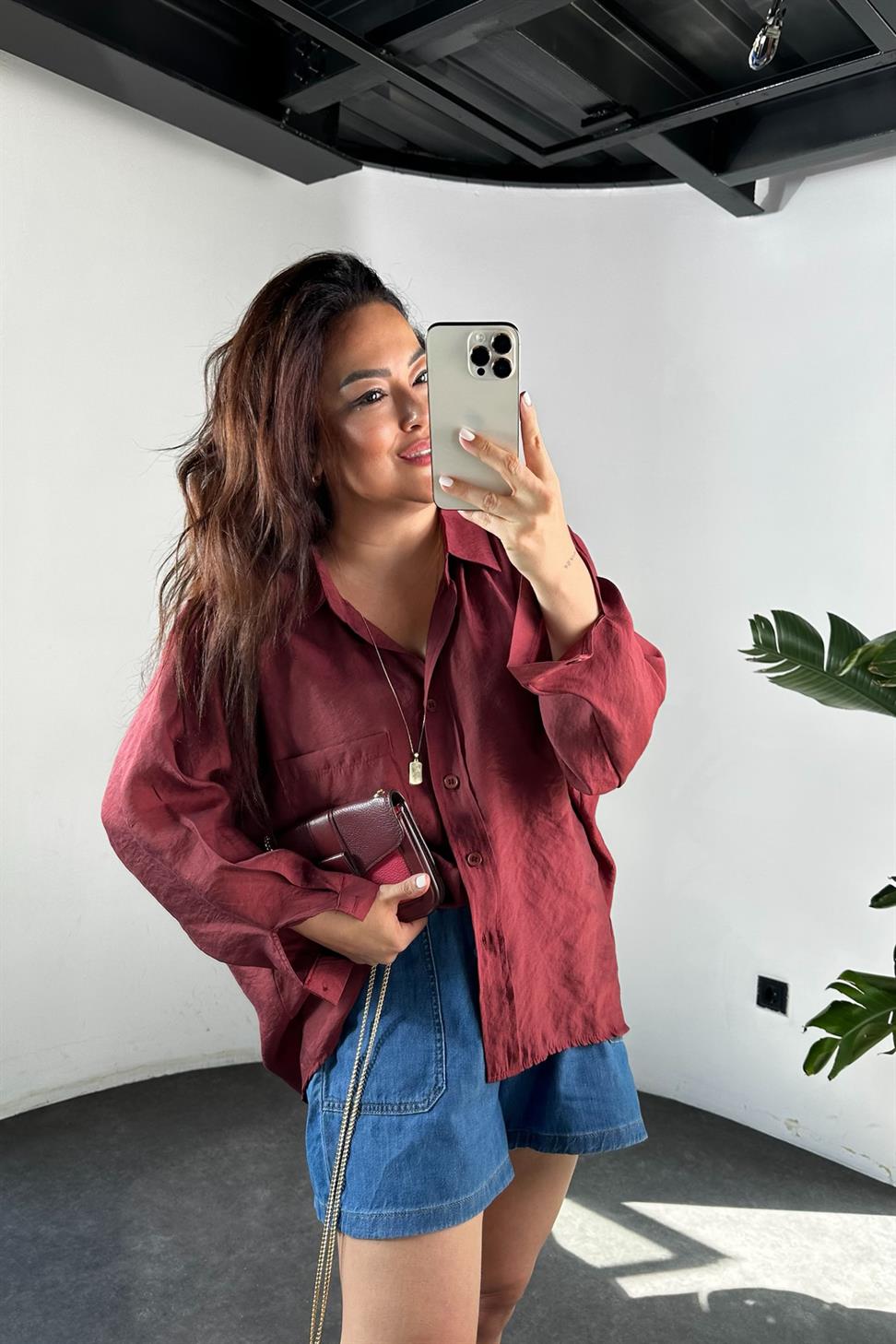 Lüx Kalite Basic Salaş Gömlek Kiremit