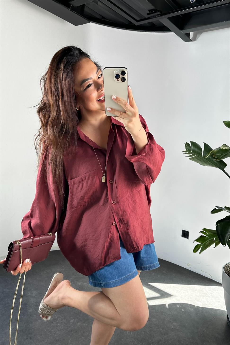 Lüx Kalite Basic Salaş Gömlek Kiremit