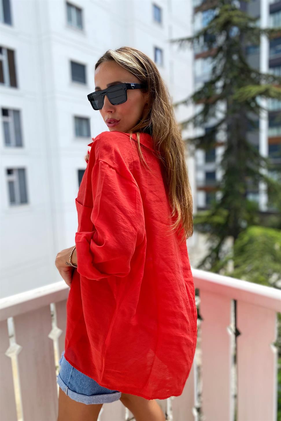 Lüx Kalite Basic Salaş Gömlek Kırmızı