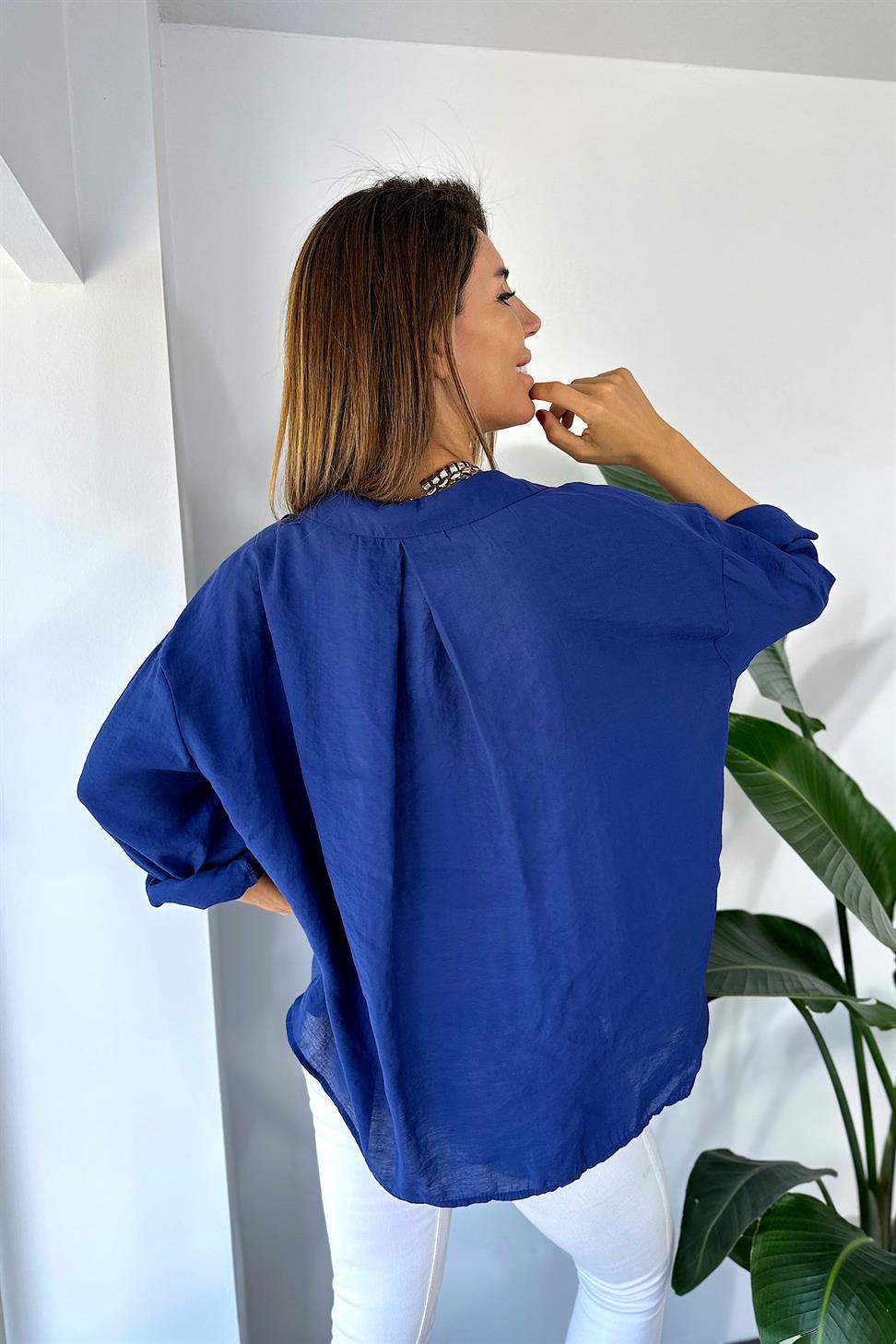 Lüx Kalite Basic Salaş Gömlek Lacivert