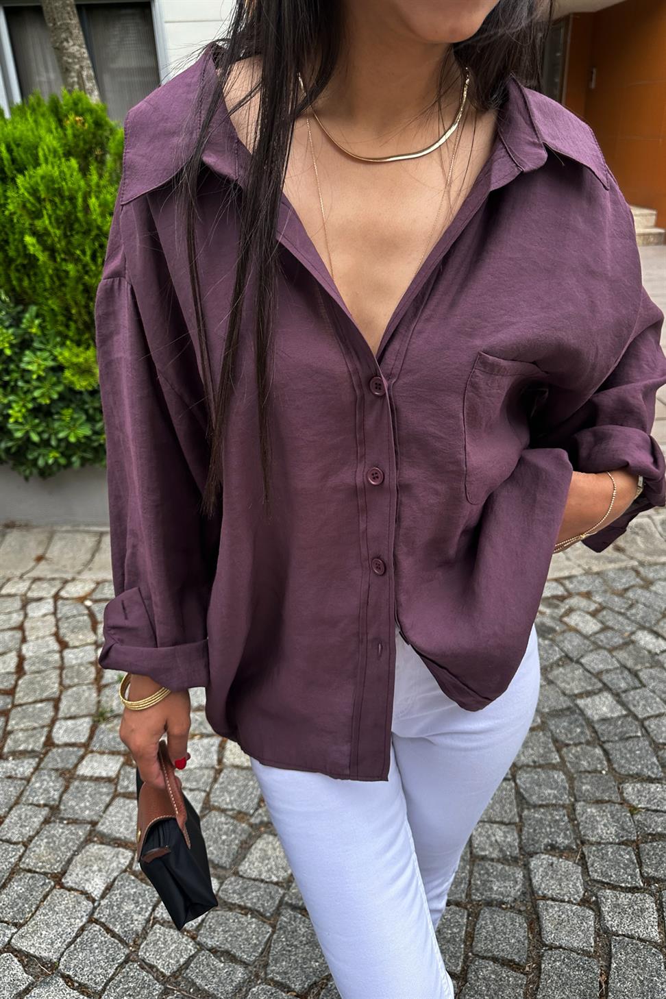 Lüx Kalite Basic Salaş Gömlek Mürdüm