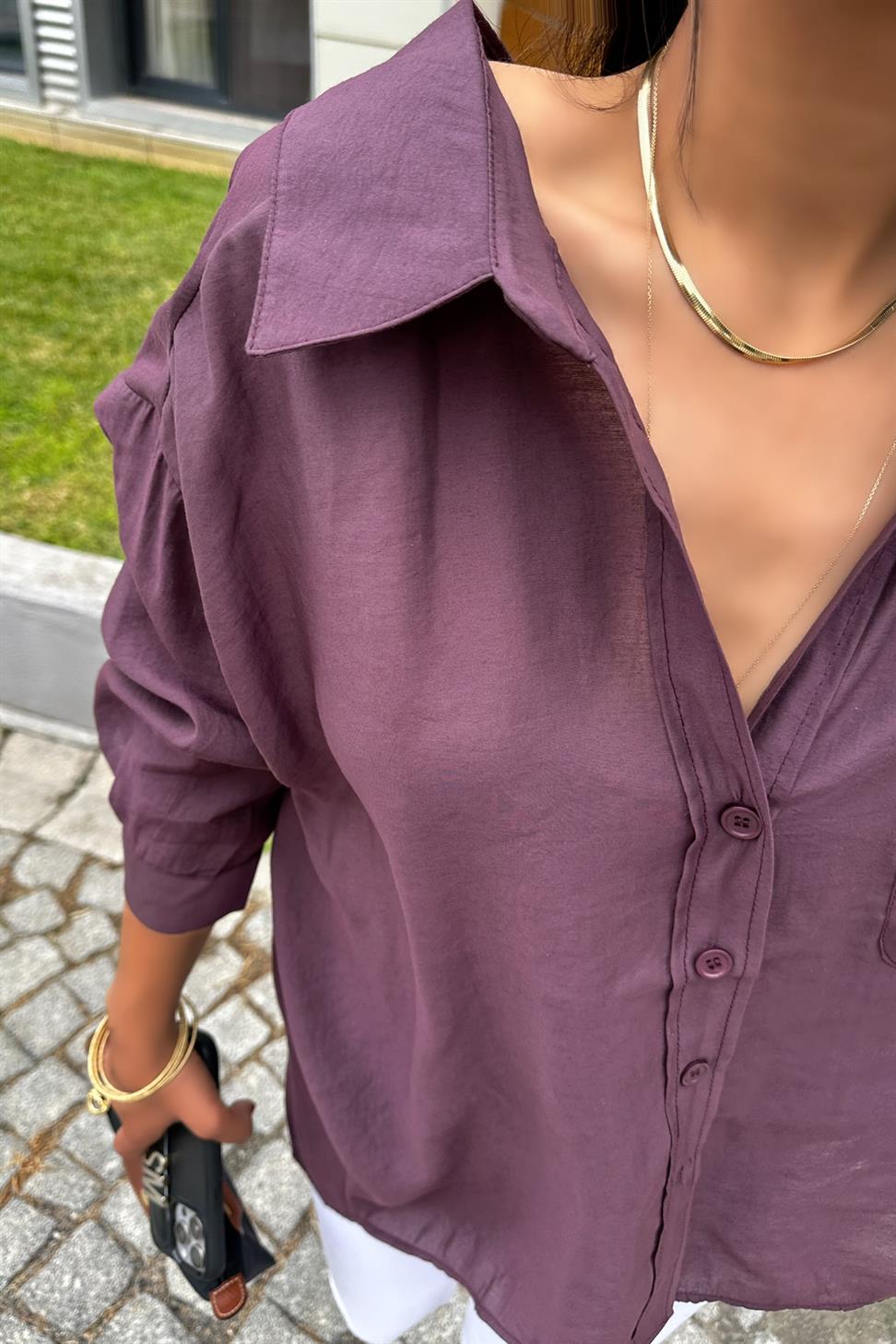 Lüx Kalite Basic Salaş Gömlek Mürdüm