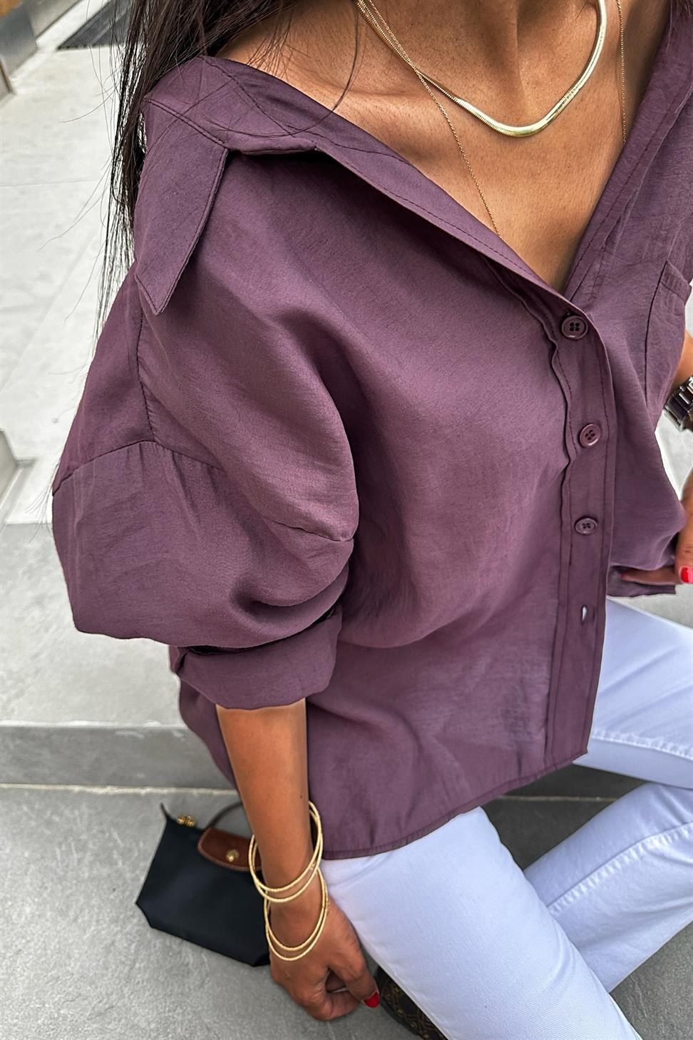 Lüx Kalite Basic Salaş Gömlek Mürdüm