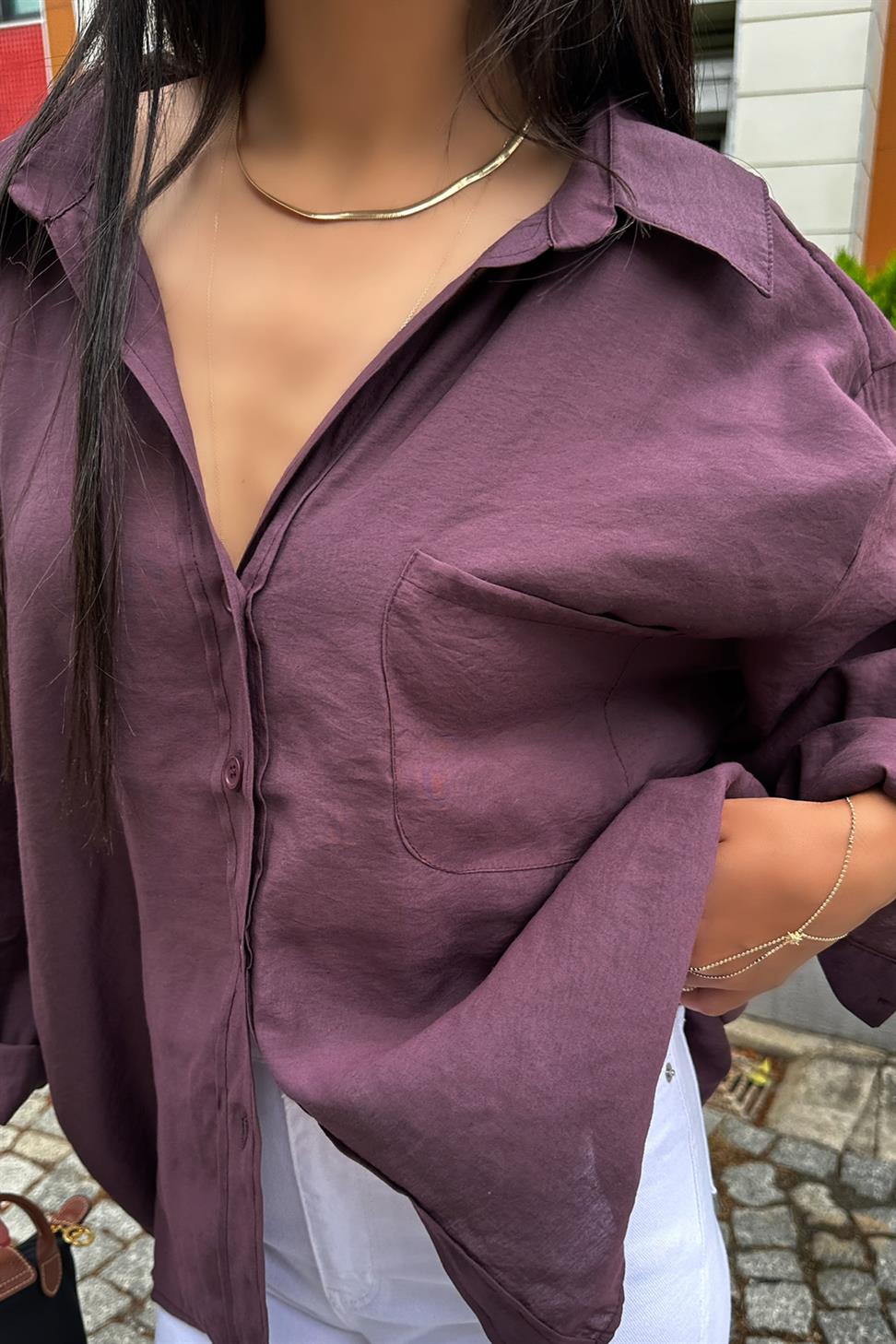 Lüx Kalite Basic Salaş Gömlek Mürdüm