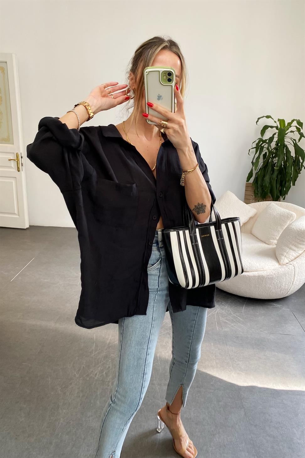 Lüx Kalite Basic Salaş Gömlek Siyah