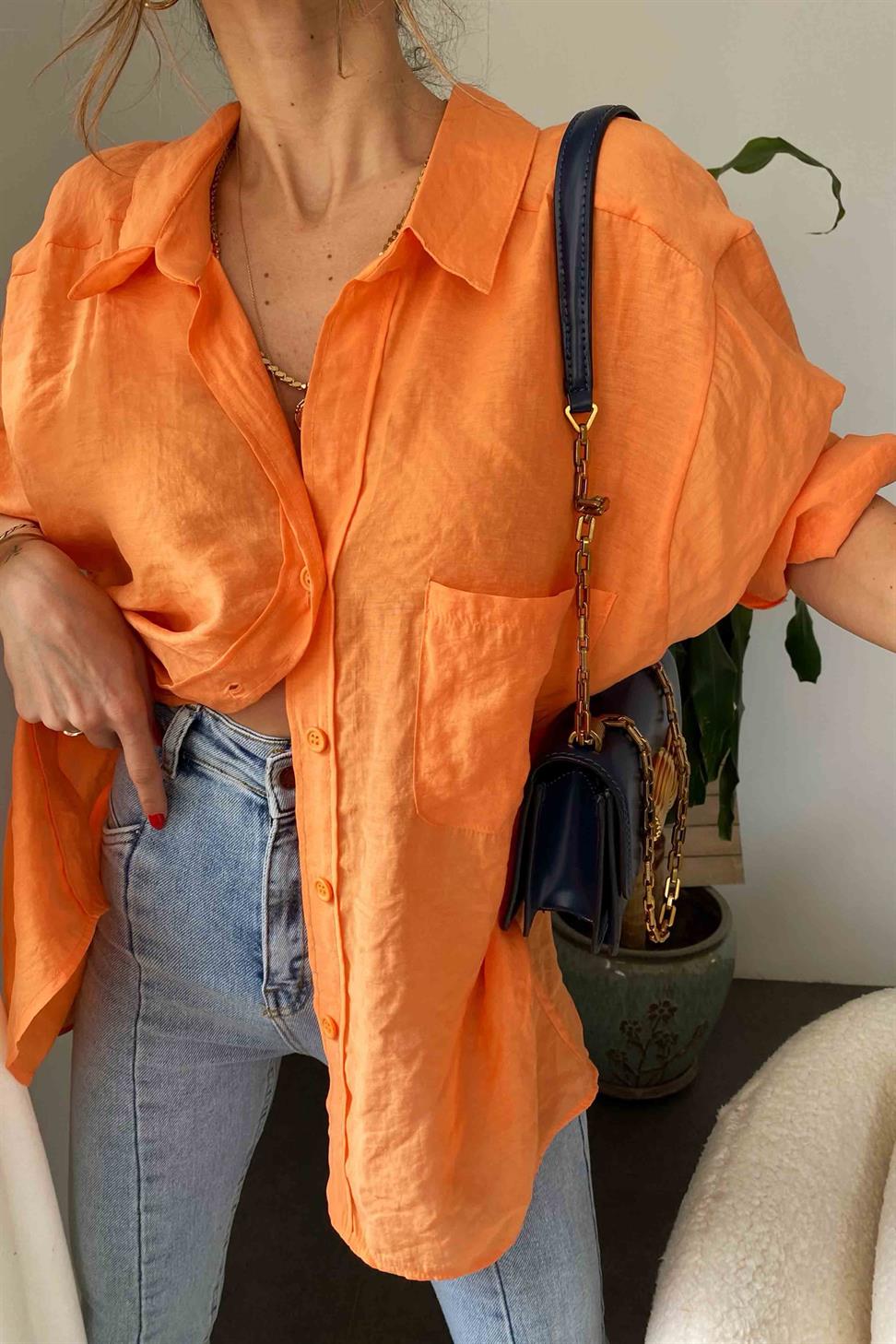 Lüx Kalite Basic Salaş Gömlek Turuncu