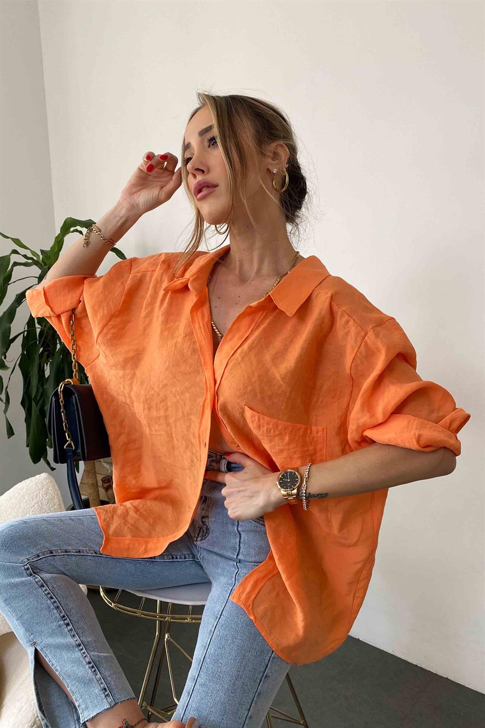 Lüx Kalite Basic Salaş Gömlek Turuncu